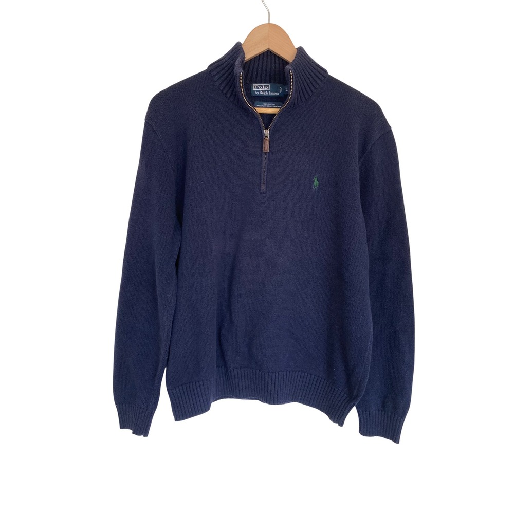 Polo Ralph Lauren Mens Navy Blue 100% Cotton Quarter Zip Sweater Large
